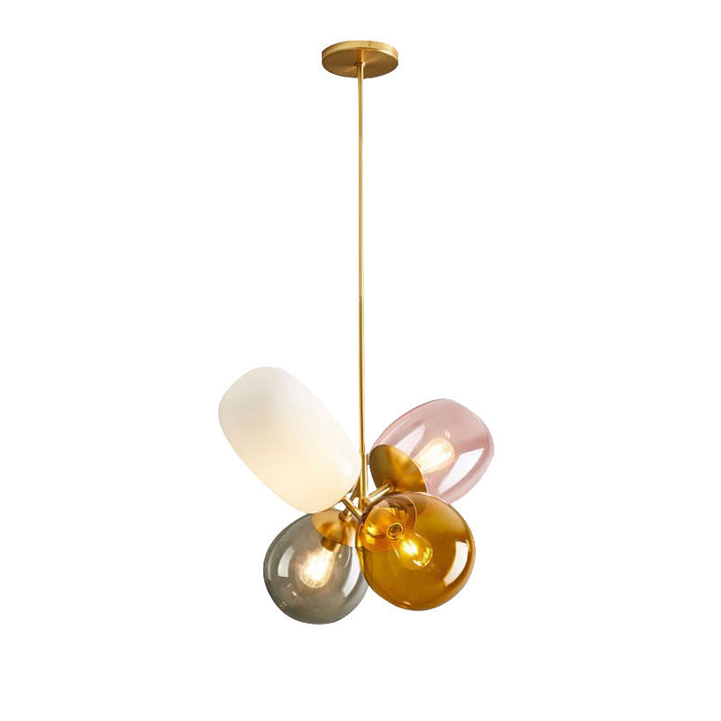 Contemporary Creative Brass Iron Glass Cylinder Globe 4-Light Chandelier For Dining Room