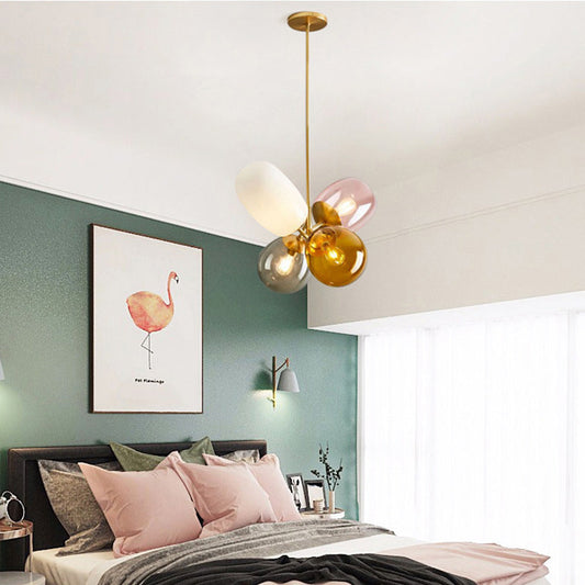 Contemporary Creative Brass Iron Glass Cylinder Globe 4-Light Chandelier For Dining Room