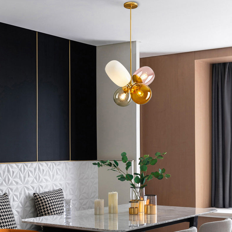 Contemporary Creative Brass Iron Glass Cylinder Globe 4-Light Chandelier For Dining Room