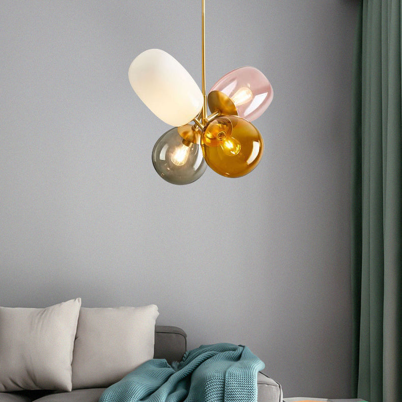 Contemporary Creative Brass Iron Glass Cylinder Globe 4-Light Chandelier For Dining Room
