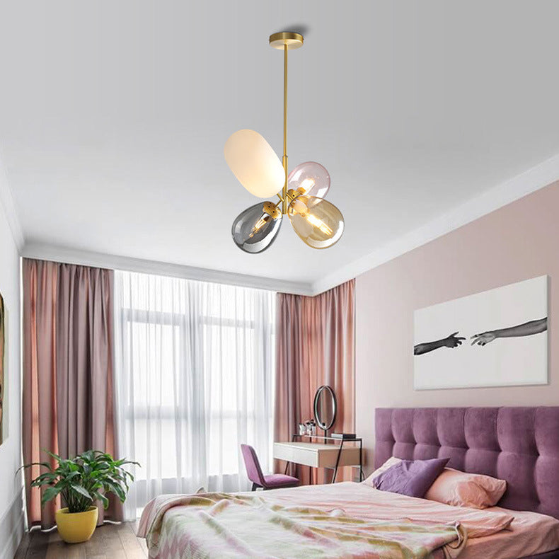 Contemporary Creative Brass Iron Glass Cylinder Globe 4-Light Chandelier For Dining Room