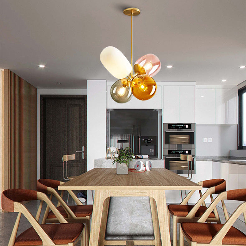Contemporary Creative Brass Iron Glass Cylinder Globe 4-Light Chandelier For Dining Room
