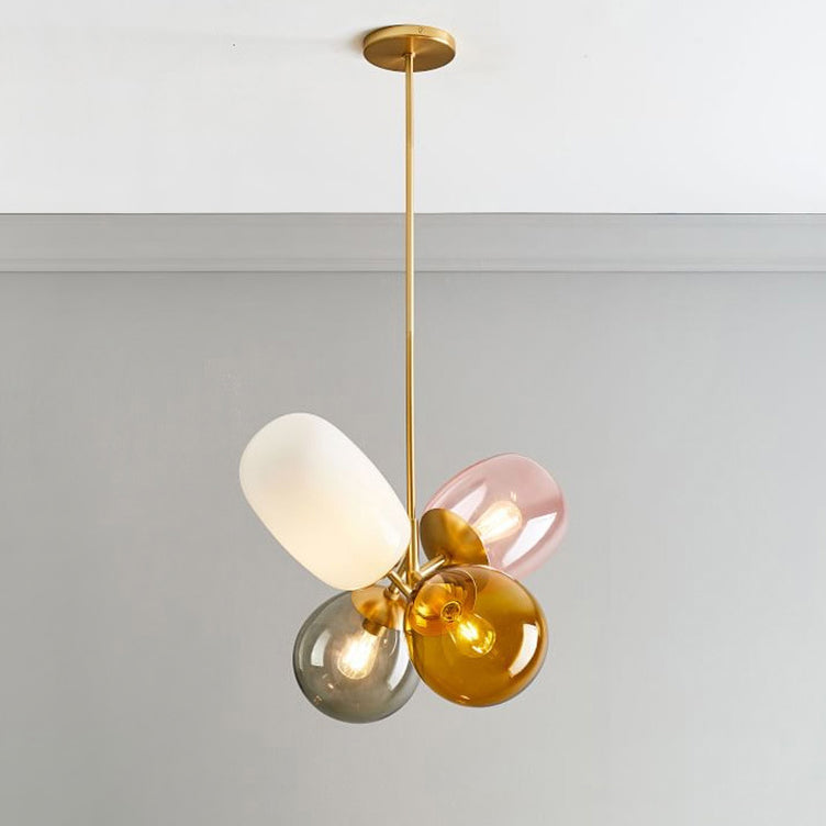 Contemporary Creative Brass Iron Glass Cylinder Globe 4-Light Chandelier For Dining Room