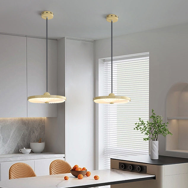 Contemporary Scandinavian Iron PVC Foldable Fan-Shaped Round LED Pendant Light For Living Room
