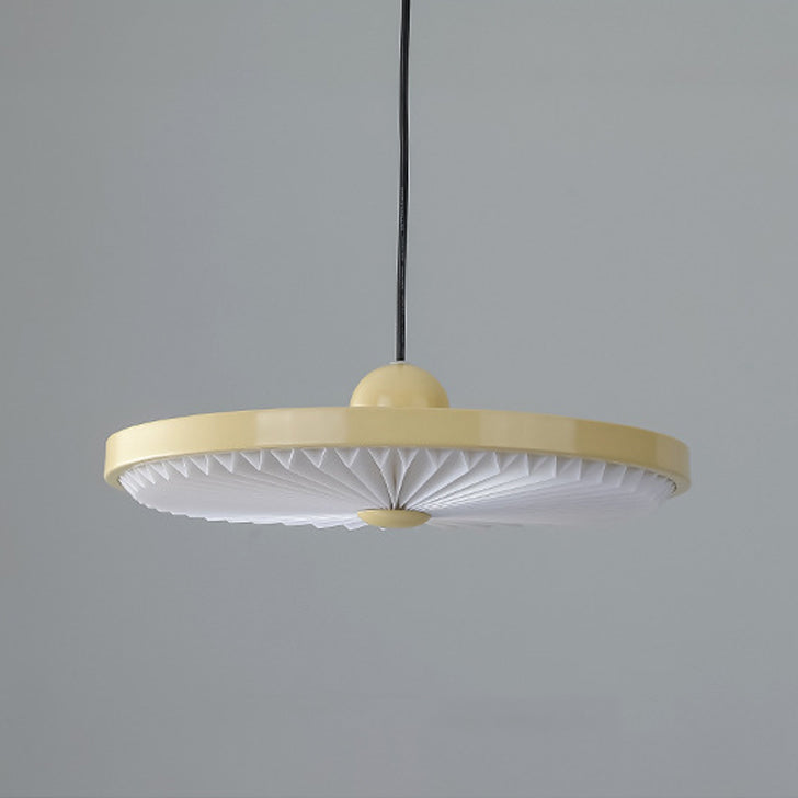 Contemporary Scandinavian Iron PVC Foldable Fan-Shaped Round LED Pendant Light For Living Room