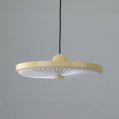 Contemporary Scandinavian Iron PVC Foldable Fan-Shaped Round LED Pendant Light For Living Room