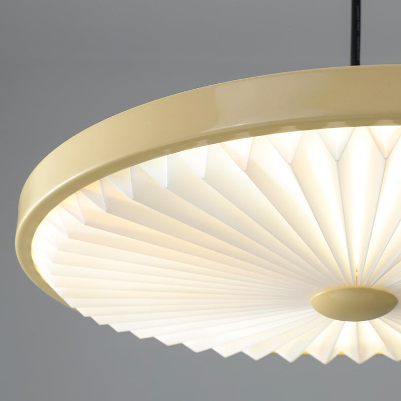 Contemporary Scandinavian Iron PVC Foldable Fan-Shaped Round LED Pendant Light For Living Room