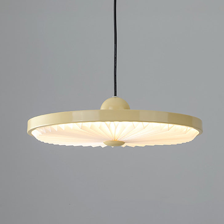 Contemporary Scandinavian Iron PVC Foldable Fan-Shaped Round LED Pendant Light For Living Room