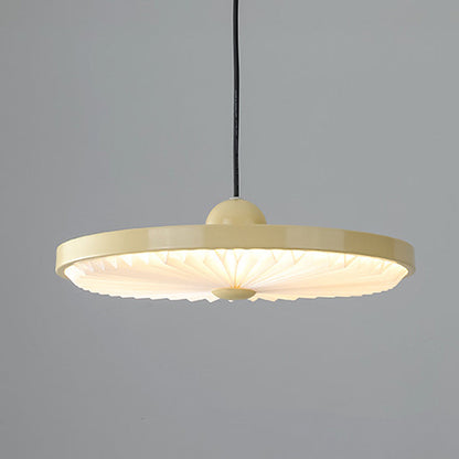 Contemporary Scandinavian Iron PVC Foldable Fan-Shaped Round LED Pendant Light For Living Room