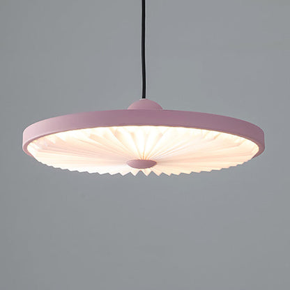 Contemporary Scandinavian Iron PVC Foldable Fan-Shaped Round LED Pendant Light For Living Room