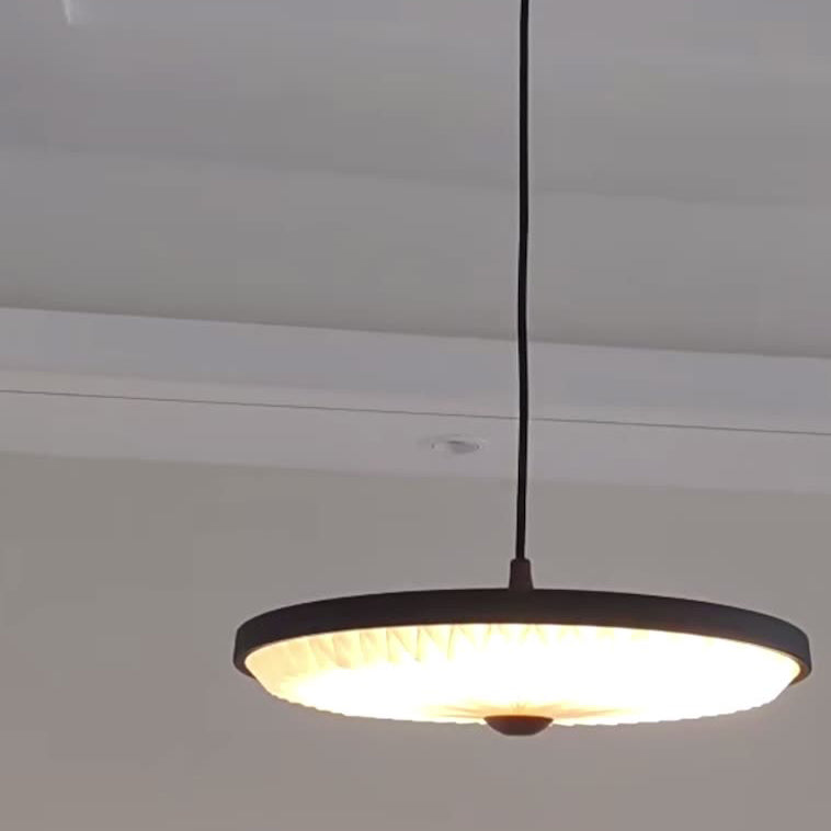 Contemporary Scandinavian Iron PVC Foldable Fan-Shaped Round LED Pendant Light For Living Room