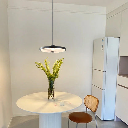 Contemporary Scandinavian Iron PVC Foldable Fan-Shaped Round LED Pendant Light For Living Room