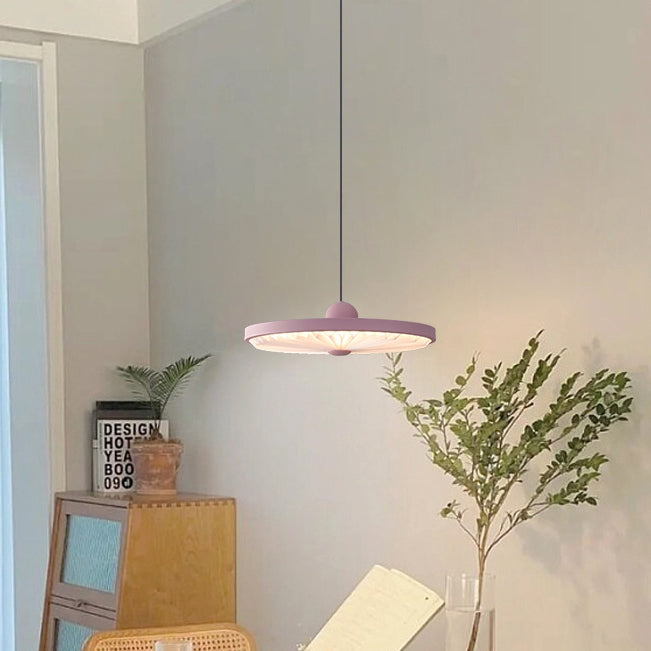 Contemporary Scandinavian Iron PVC Foldable Fan-Shaped Round LED Pendant Light For Living Room