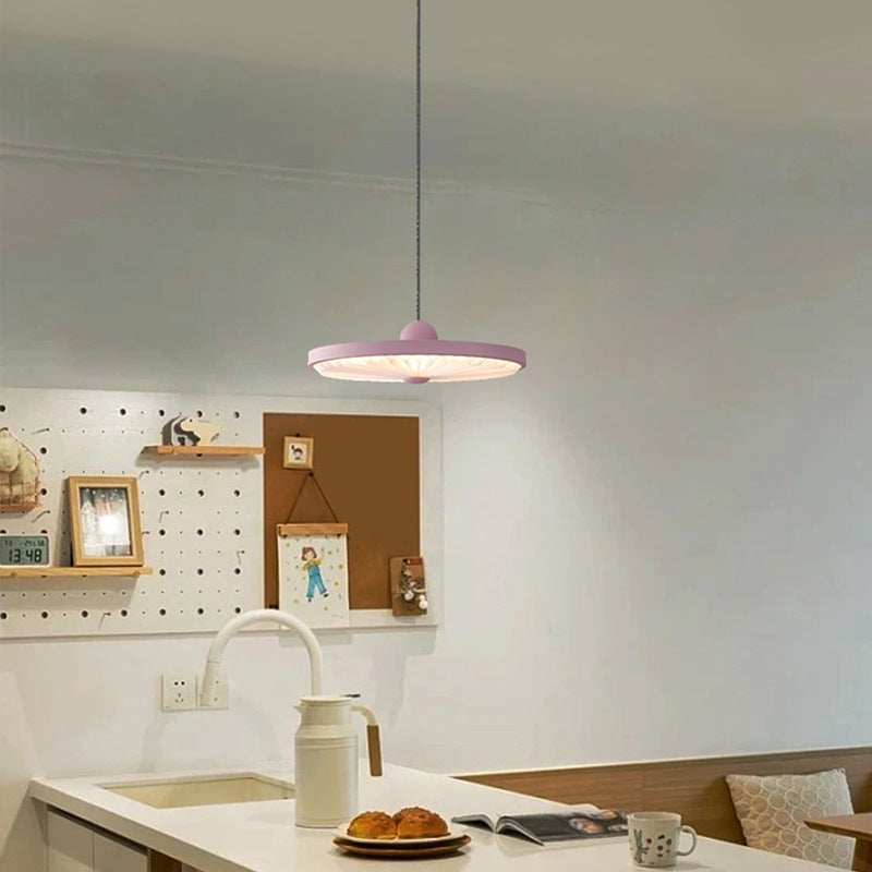 Contemporary Scandinavian Iron PVC Foldable Fan-Shaped Round LED Pendant Light For Living Room