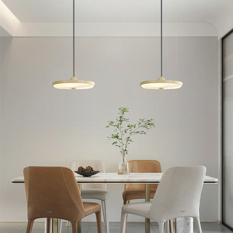 Contemporary Scandinavian Iron PVC Foldable Fan-Shaped Round LED Pendant Light For Living Room