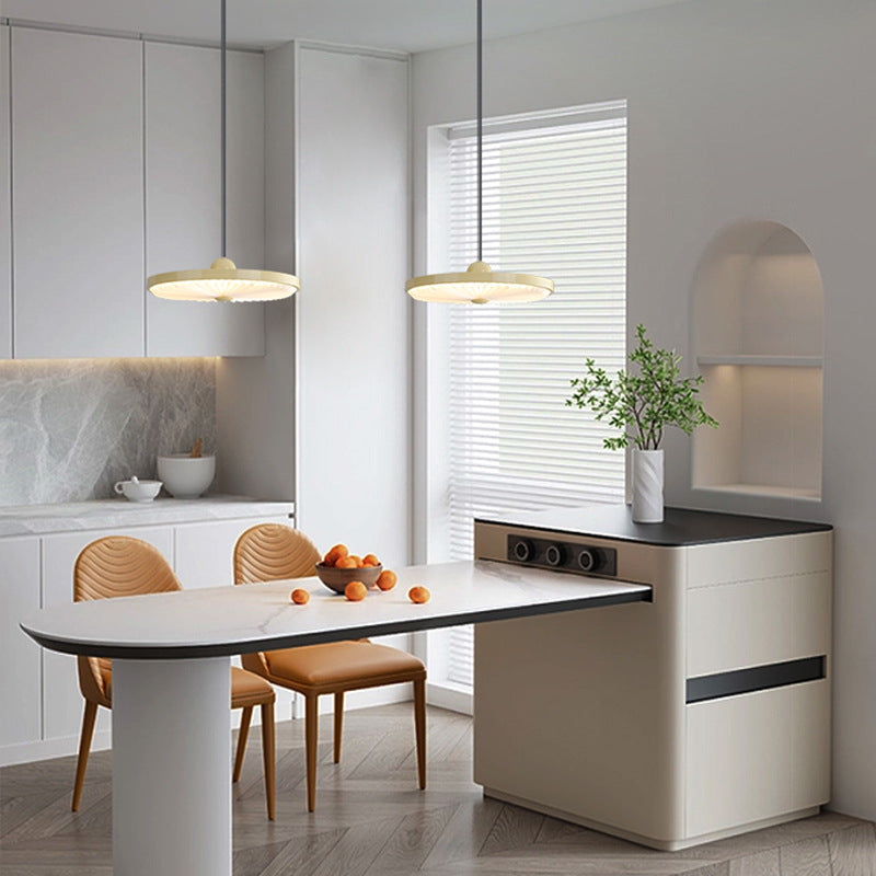 Contemporary Scandinavian Iron PVC Foldable Fan-Shaped Round LED Pendant Light For Living Room