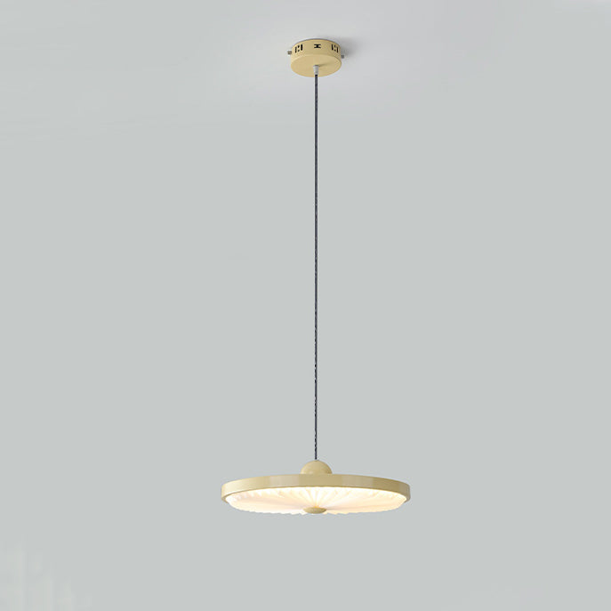 Contemporary Scandinavian Iron PVC Foldable Fan-Shaped Round LED Pendant Light For Living Room