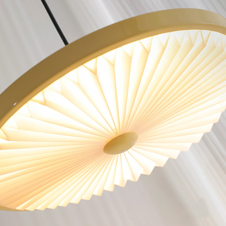 Contemporary Scandinavian Iron PVC Foldable Fan-Shaped Round LED Pendant Light For Living Room