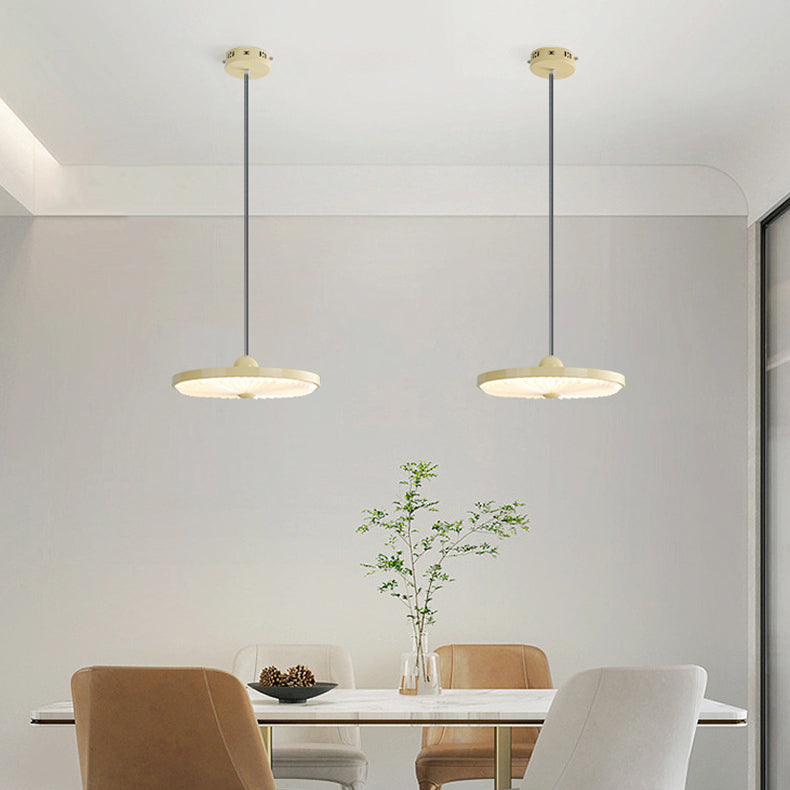 Contemporary Scandinavian Iron PVC Foldable Fan-Shaped Round LED Pendant Light For Living Room