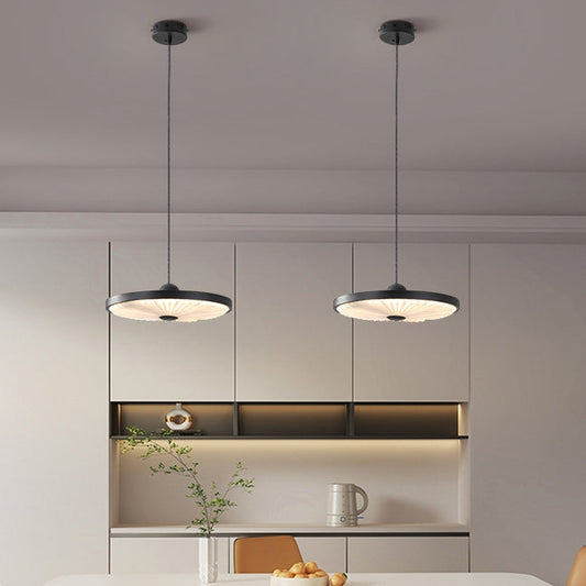 Contemporary Scandinavian Iron PVC Foldable Fan-Shaped Round LED Pendant Light For Living Room