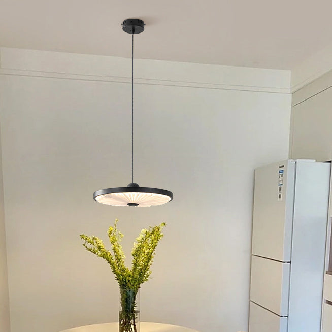 Contemporary Scandinavian Iron PVC Foldable Fan-Shaped Round LED Pendant Light For Living Room