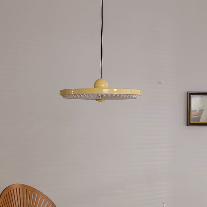 Contemporary Scandinavian Iron PVC Foldable Fan-Shaped Round LED Pendant Light For Living Room