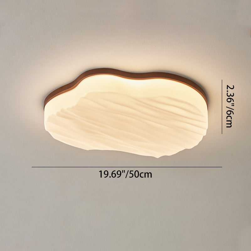 Traditional Chinese Rubberwood Acrylic Cloud Wave LED Flush Mount Ceiling Light For Living Room & Bedroom