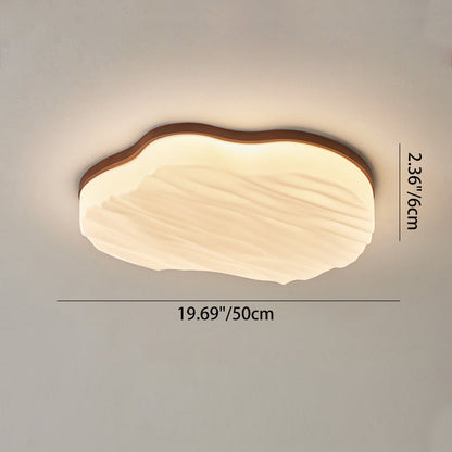 Traditional Chinese Rubberwood Acrylic Cloud Wave LED Flush Mount Ceiling Light For Living Room & Bedroom