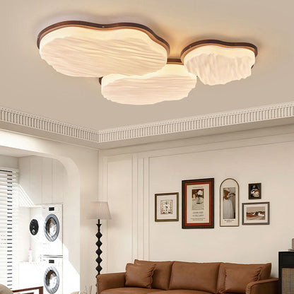 Traditional Chinese Rubberwood Acrylic Cloud Wave LED Flush Mount Ceiling Light For Living Room & Bedroom