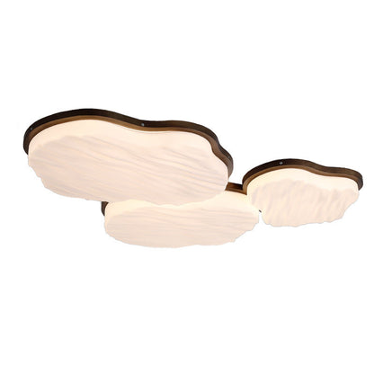 Traditional Chinese Rubberwood Acrylic Cloud Wave LED Flush Mount Ceiling Light For Living Room & Bedroom
