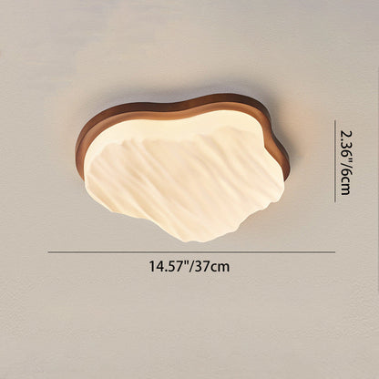 Traditional Chinese Rubberwood Acrylic Cloud Wave LED Flush Mount Ceiling Light For Living Room & Bedroom