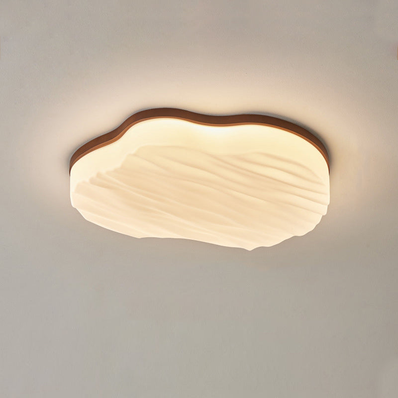 Traditional Chinese Rubberwood Acrylic Cloud Wave LED Flush Mount Ceiling Light For Living Room & Bedroom