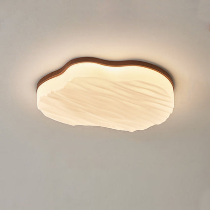 Traditional Chinese Rubberwood Acrylic Cloud Wave LED Flush Mount Ceiling Light For Living Room & Bedroom