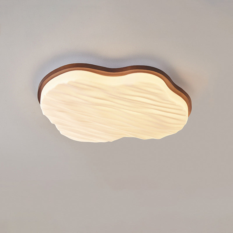 Traditional Chinese Rubberwood Acrylic Cloud Wave LED Flush Mount Ceiling Light For Living Room & Bedroom