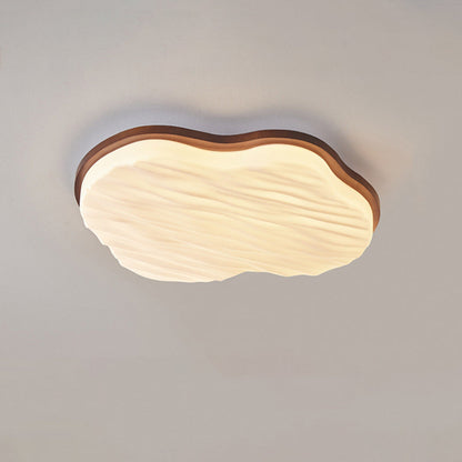 Traditional Chinese Rubberwood Acrylic Cloud Wave LED Flush Mount Ceiling Light For Living Room & Bedroom