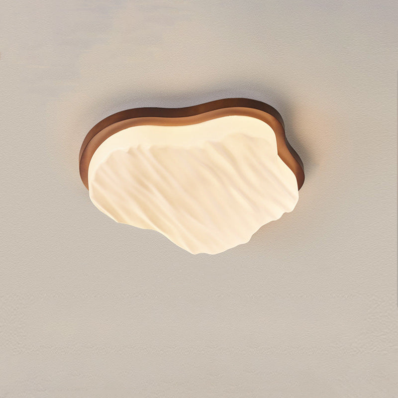 Traditional Chinese Rubberwood Acrylic Cloud Wave LED Flush Mount Ceiling Light For Living Room & Bedroom