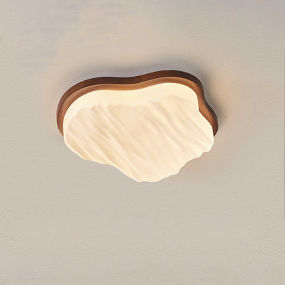Traditional Chinese Rubberwood Acrylic Cloud Wave LED Flush Mount Ceiling Light For Living Room & Bedroom