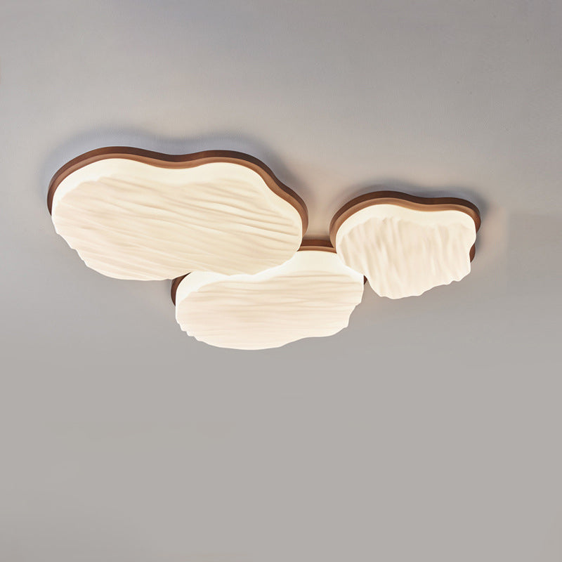 Traditional Chinese Rubberwood Acrylic Cloud Wave LED Flush Mount Ceiling Light For Living Room & Bedroom