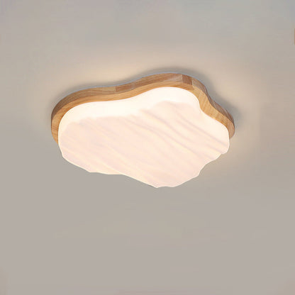 Traditional Chinese Rubberwood Acrylic Cloud Wave LED Flush Mount Ceiling Light For Living Room & Bedroom