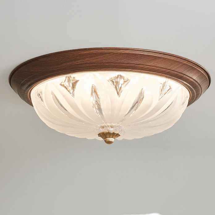 Traditional Chinese Glass Iron Textured Semi-Dome LED Flush Mount Ceiling Light For Bedroom