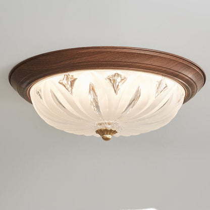 Traditional Chinese Glass Iron Textured Semi-Dome LED Flush Mount Ceiling Light For Bedroom