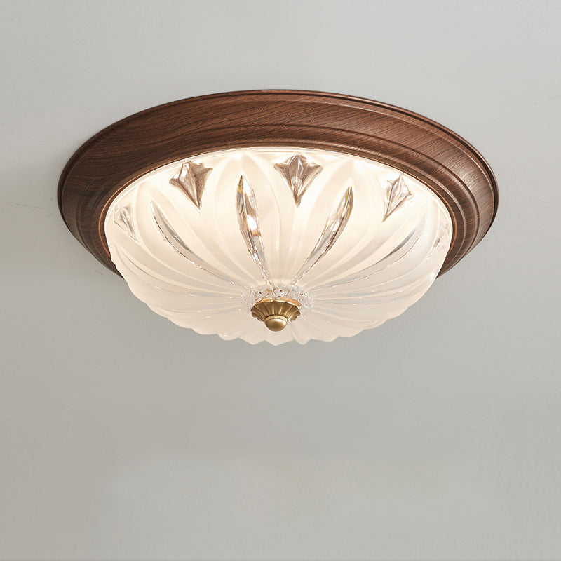 Traditional Chinese Glass Iron Textured Semi-Dome LED Flush Mount Ceiling Light For Bedroom