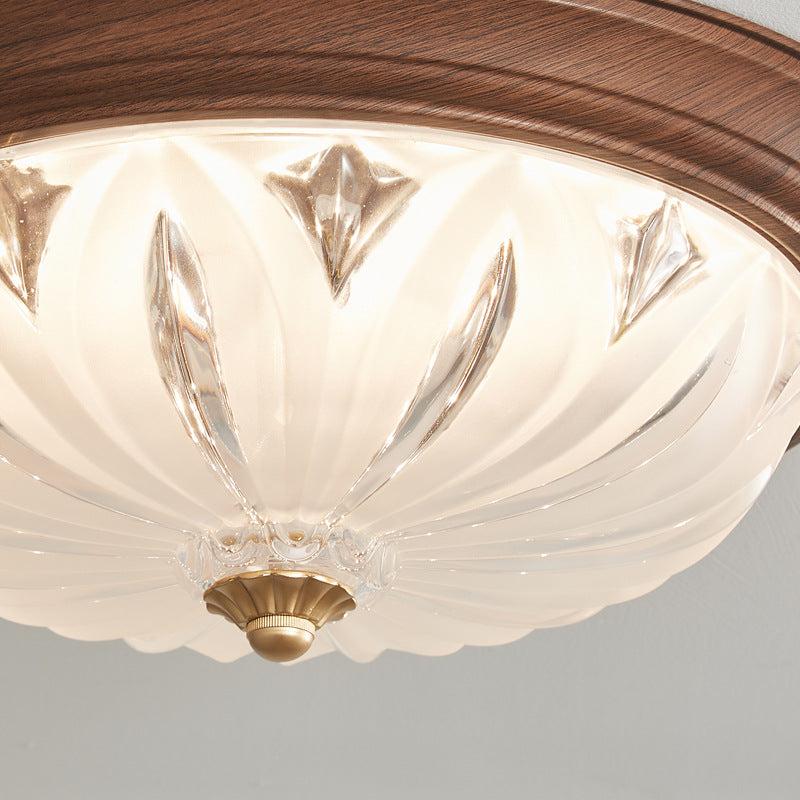Traditional Chinese Glass Iron Textured Semi-Dome LED Flush Mount Ceiling Light For Bedroom