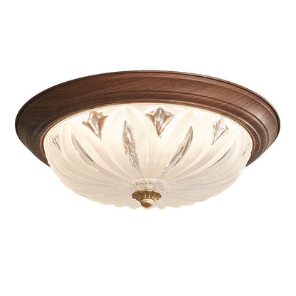 Traditional Chinese Glass Iron Textured Semi-Dome LED Flush Mount Ceiling Light For Bedroom