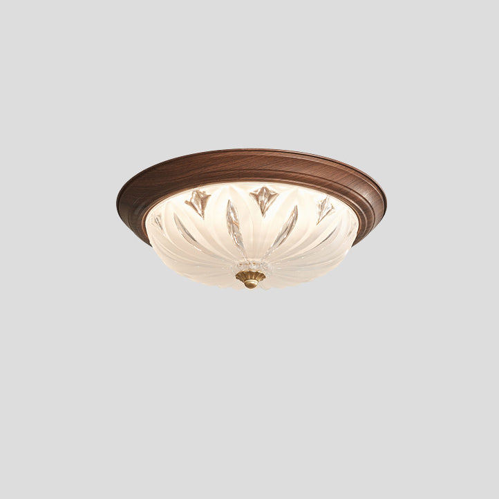 Traditional Chinese Glass Iron Textured Semi-Dome LED Flush Mount Ceiling Light For Bedroom