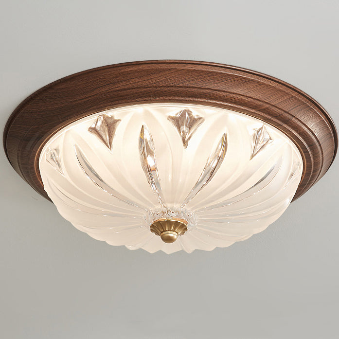 Traditional Chinese Glass Iron Textured Semi-Dome LED Flush Mount Ceiling Light For Bedroom