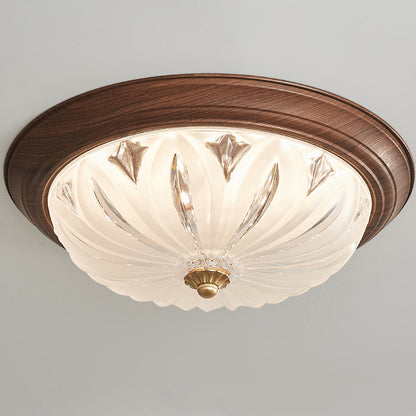 Traditional Chinese Glass Iron Textured Semi-Dome LED Flush Mount Ceiling Light For Bedroom