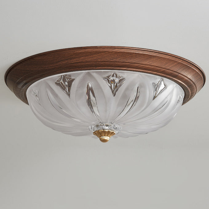 Traditional Chinese Glass Iron Textured Semi-Dome LED Flush Mount Ceiling Light For Bedroom