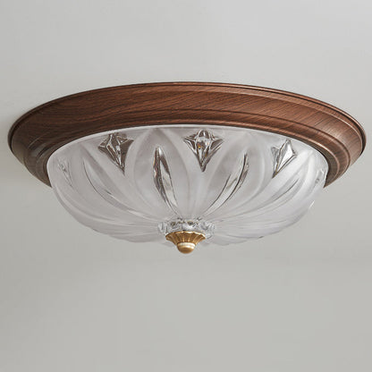 Traditional Chinese Glass Iron Textured Semi-Dome LED Flush Mount Ceiling Light For Bedroom