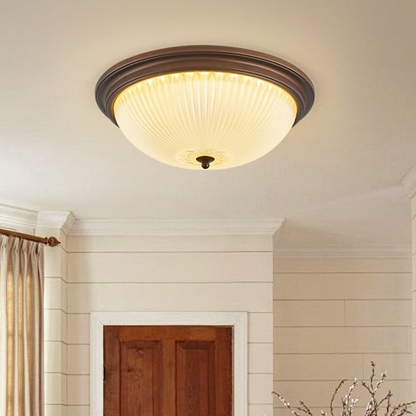 Traditional Vintage Glass Iron Patterned Round 2/3/4 Lights Flush Mount Ceiling Light For Bedroom